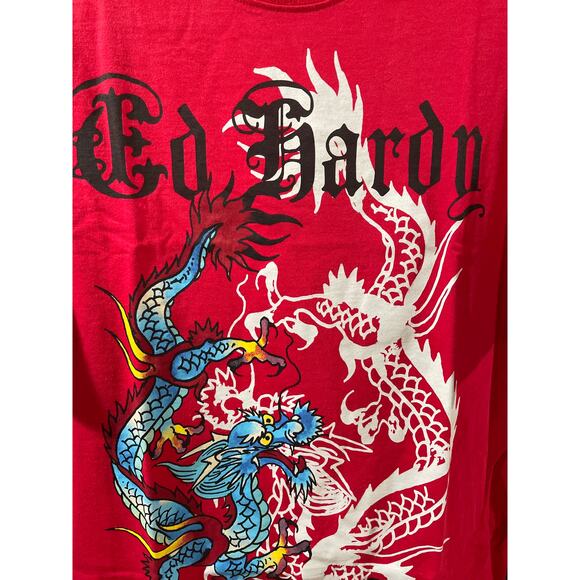 Ed Hardy Dragon Oversized Y2K Streetwear Deadstock Short Sleeve Tee Red Medium - Picture 3 of 8